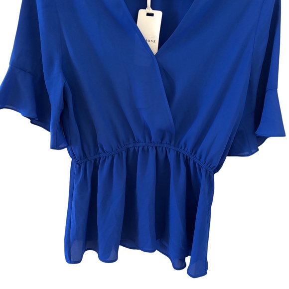 NWT Pleione Royal Blue Flutter Sleeve Peplum Blouse Size Small - Picture 5 of 9